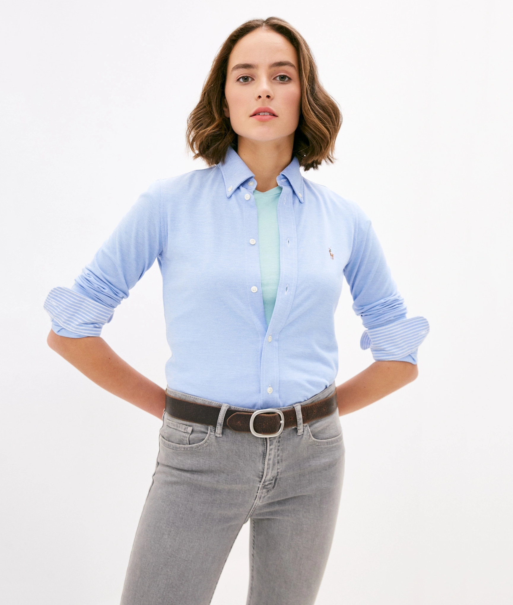 POLO RALPH LAUREN Knit Cotton Oxford Women Shirt - Blue - Choice+Attitude