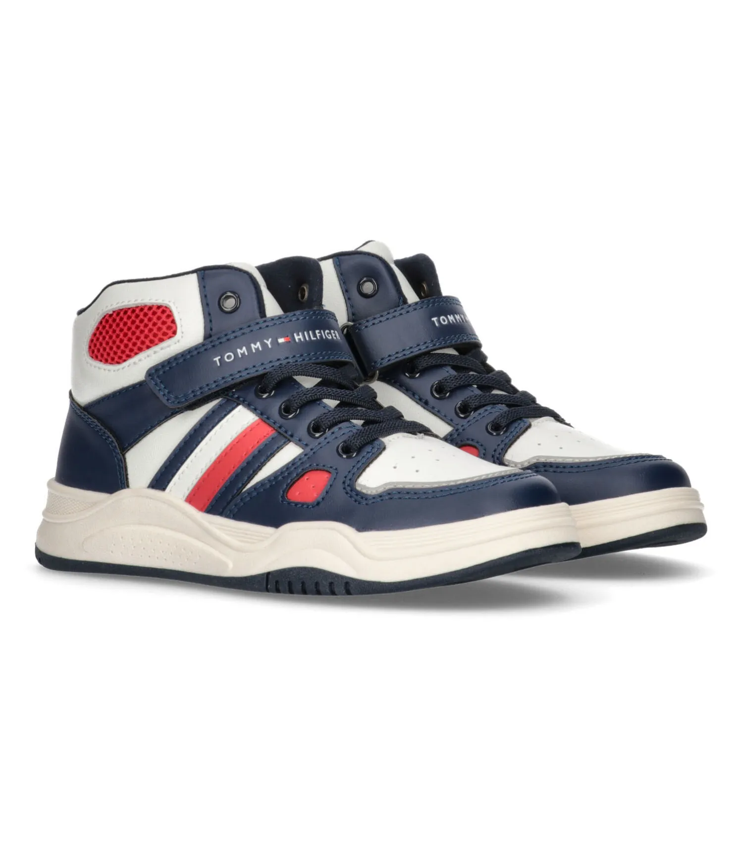 TOMMY HILFIGER Boys Stripes High Top Lace up/Velcro Sneakers - Blue/Off  White/Red | Choice+Attitude