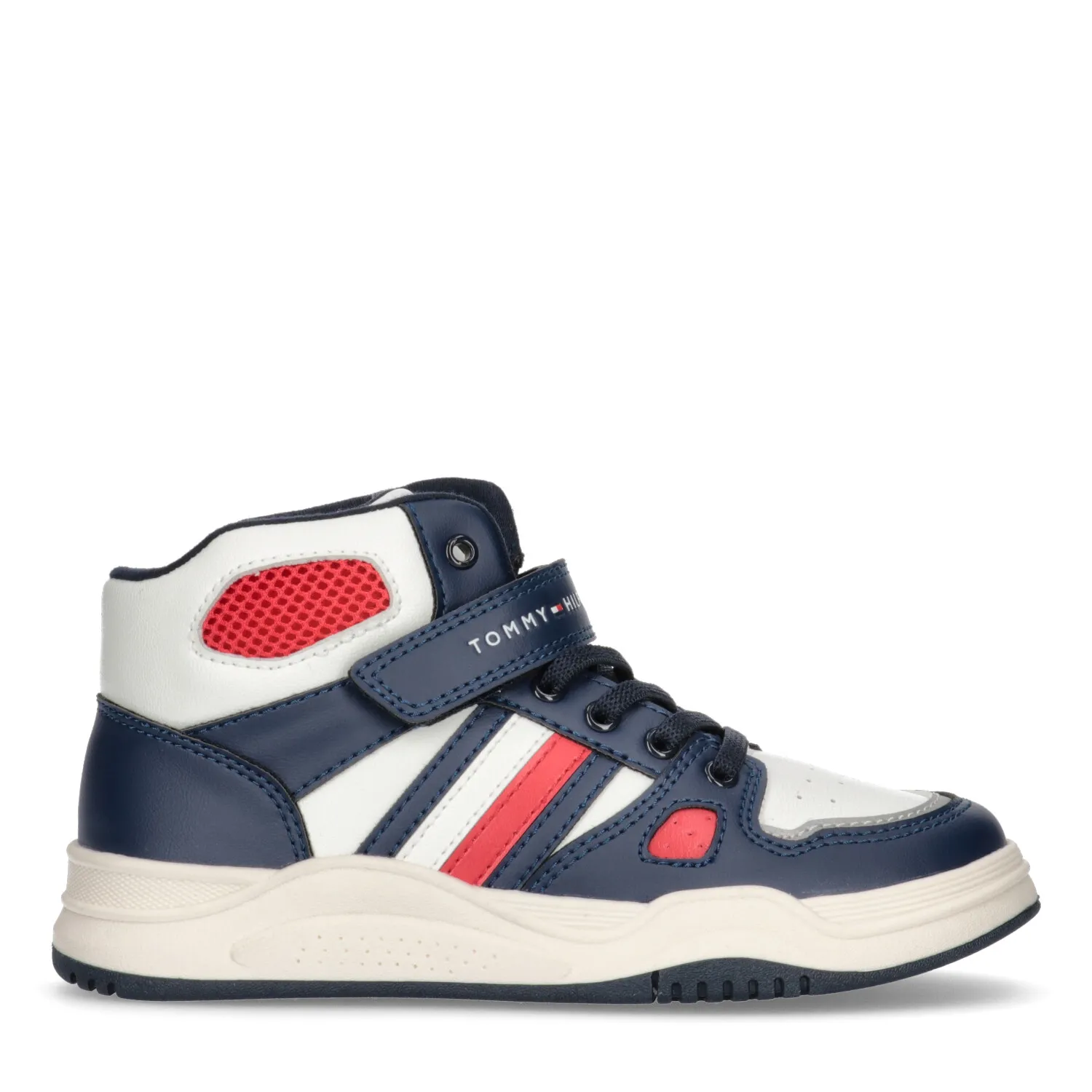 TOMMY HILFIGER Boys Stripes High Top Lace up/Velcro Sneakers - Blue/Off  White/Red | Choice+Attitude