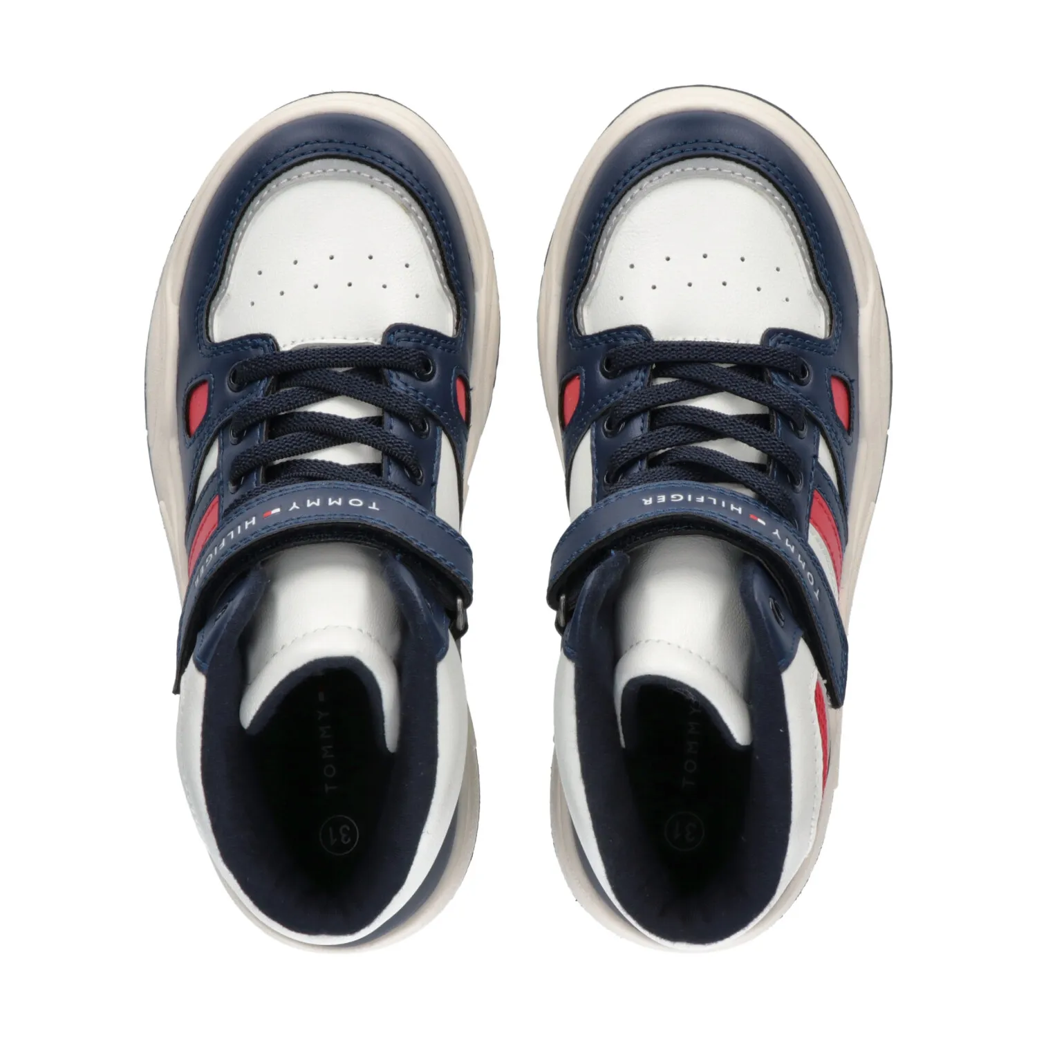 Blue/Off | - Lace High HILFIGER White/Red Boys Stripes Sneakers up/Velcro TOMMY Top Choice+Attitude