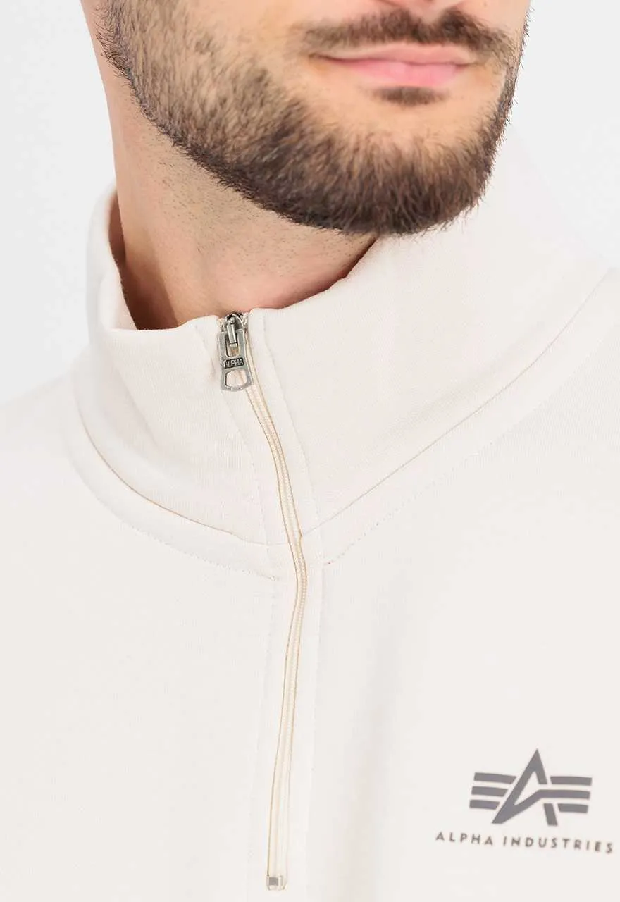 ALPHA INDUSTRIES Half Zip Small Logo Sweater - Jet Stream White |  Choice+Attitude