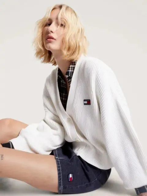 TOMMY JEANS TJW Essential Badge Cardigan - Ancient White | Choice+Attitude