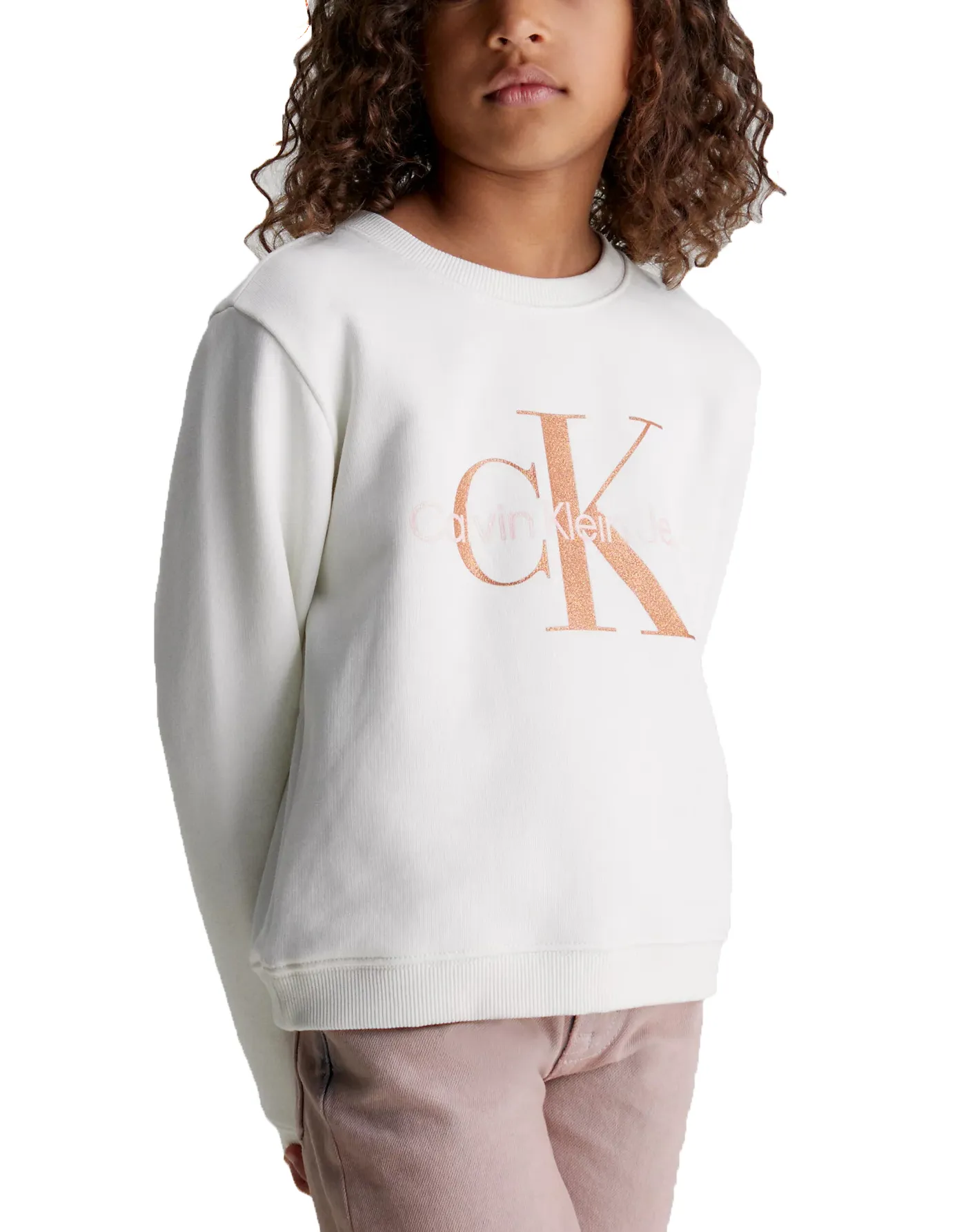 CALVIN KLEIN JEANS Girls Bronze Monogram CN Sweatshirt - Ivory |  Choice+Attitude