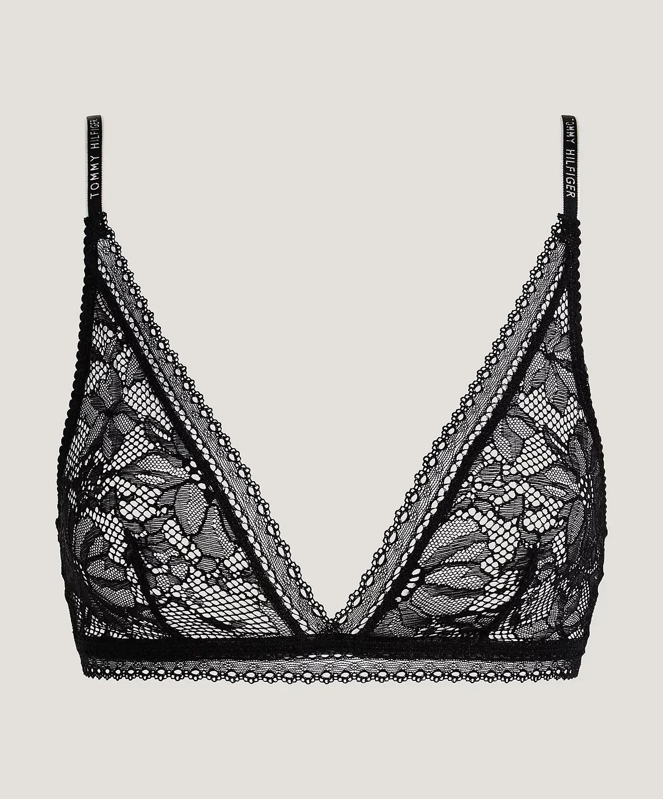 TOMMY HILFIGER Floral Lace Unlined Triangle Bra - Black