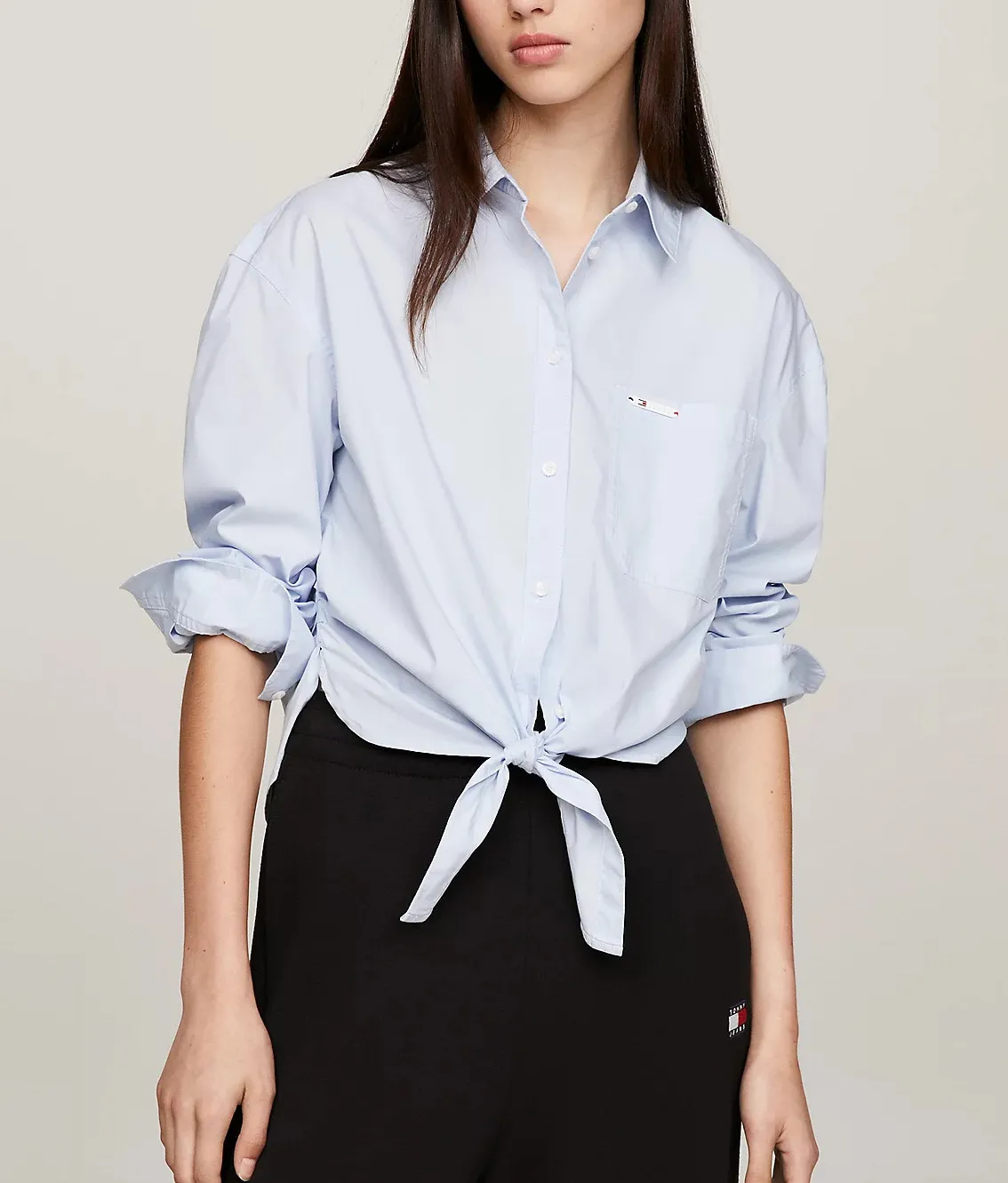 TOMMY JEANS TJW Front Tie Shirt - Breezy Blue | Choice+Attitude