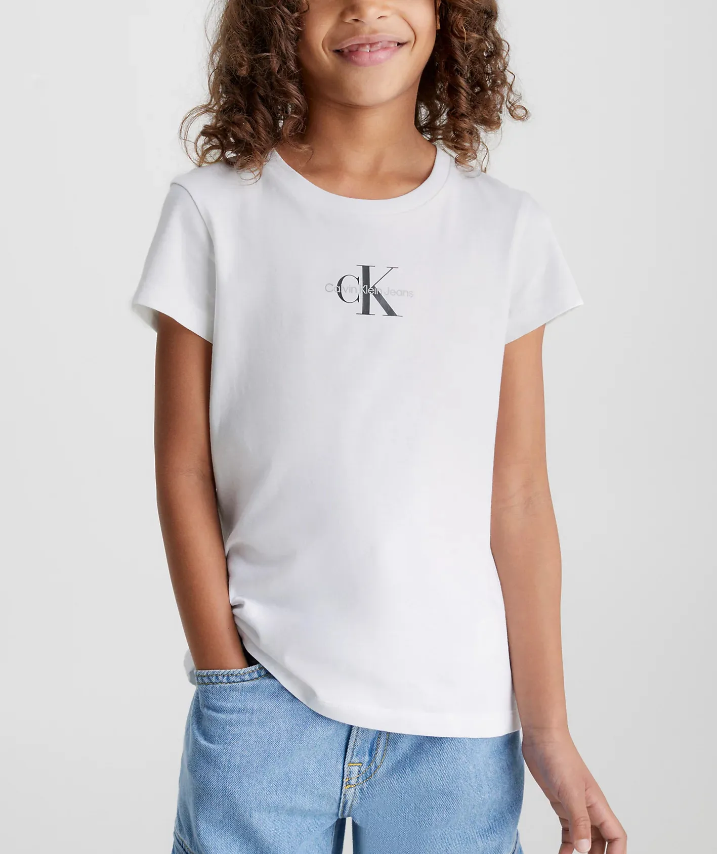 Micro KLEIN Choice+Attitude Bright CALVIN Monogram JEANS - T-Shirt Girls | Slim White