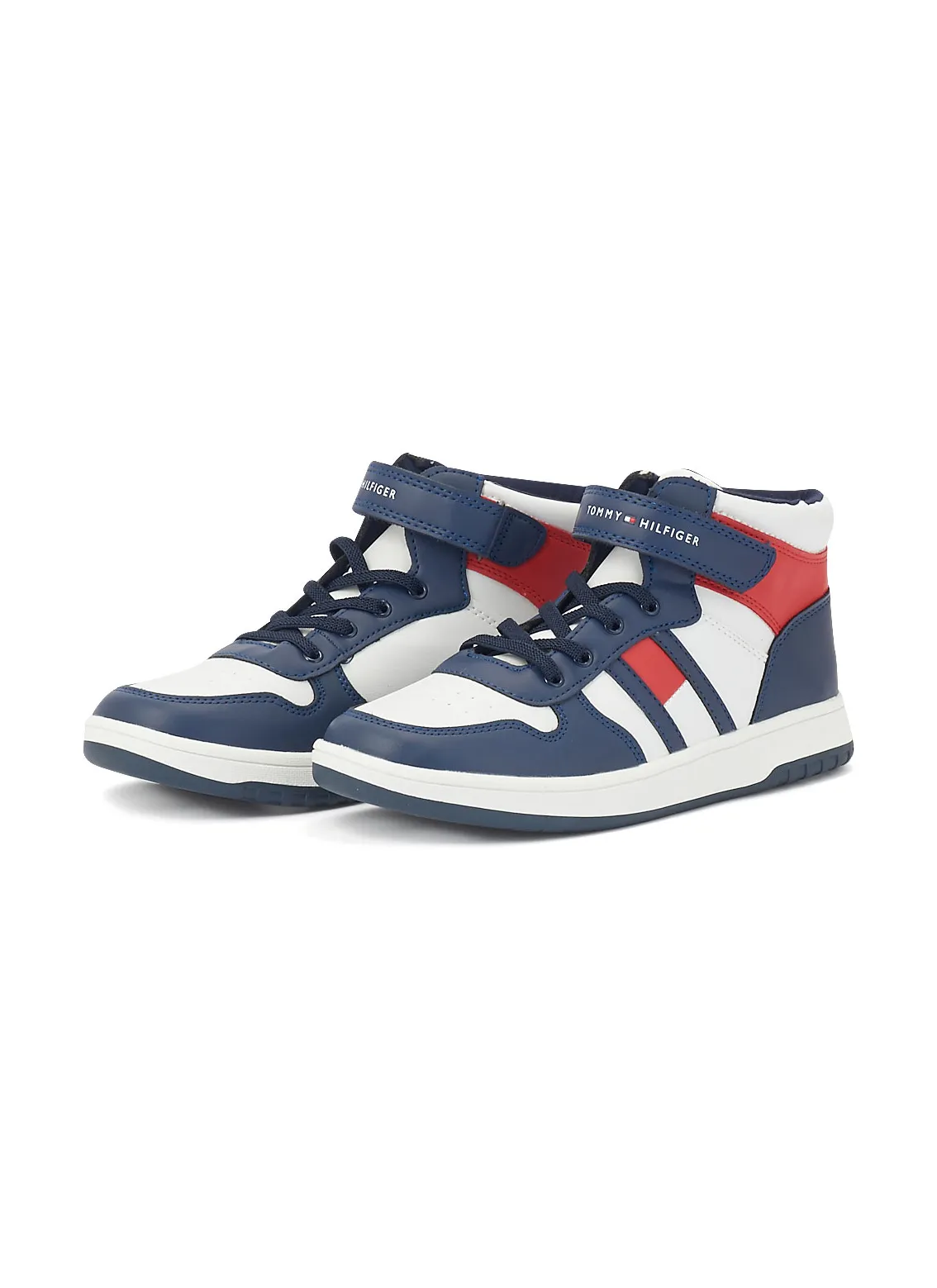 TOMMY HILFIGER High Top Lace up/Velcro Youth Sneakers - Blue/White/Red |  Choice+Attitude
