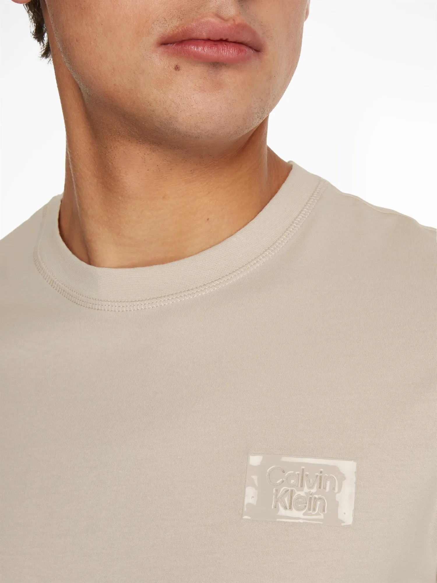 CALVIN KLEIN Highshine Box Logo T-shirt - Stony Beige | Choice+Attitude